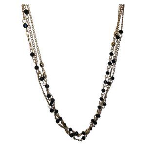 Gold Tone Black Bead 3 Strand Station‎ Necklace 18-19"